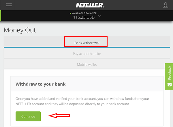 Chọn rút tiền từ Neteller về tài khoản ngân hàng