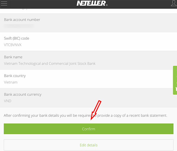 Xác nhận thông tin ngân hàng