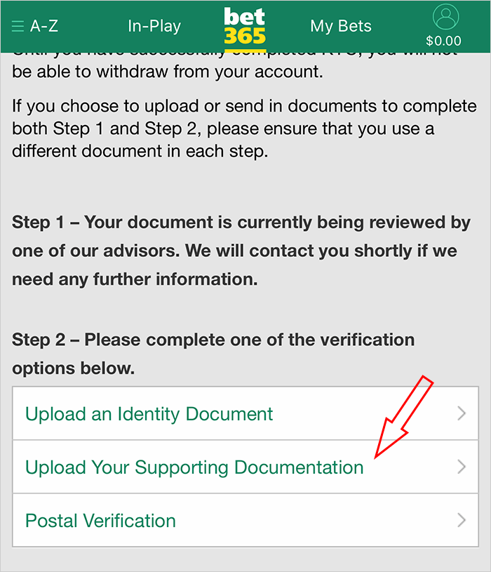 Verify tài khoản bet365 - Step 2