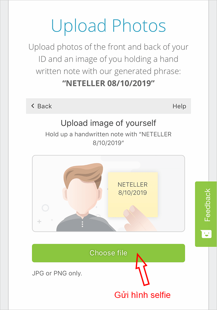 Gửi hình selfie cho Neteller